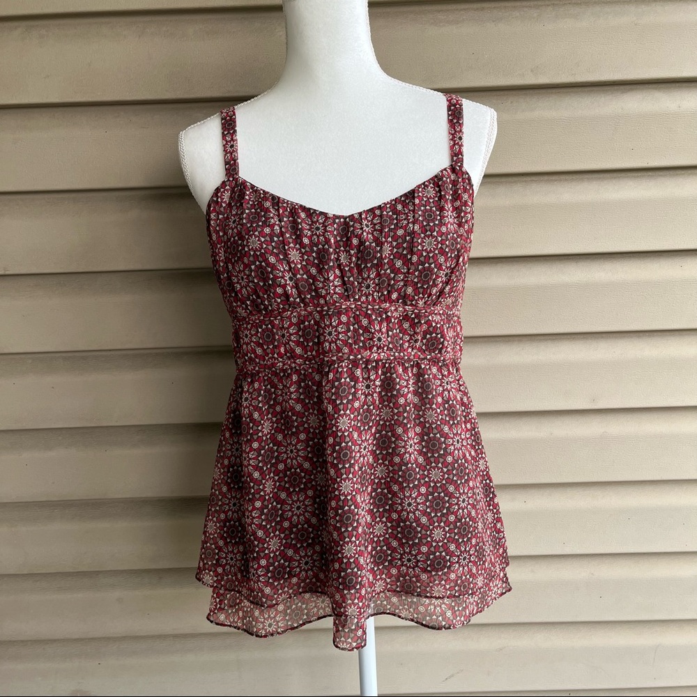 •LOFT• Geometric Print Layered Dressy Tank - Size 6